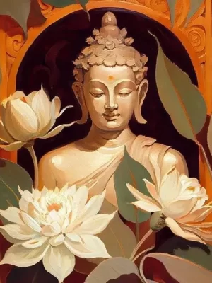 Eternal Peace: Buddha Amidst Blossoming Lotuses