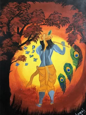Original Krishna Painting with Gold Leaf
