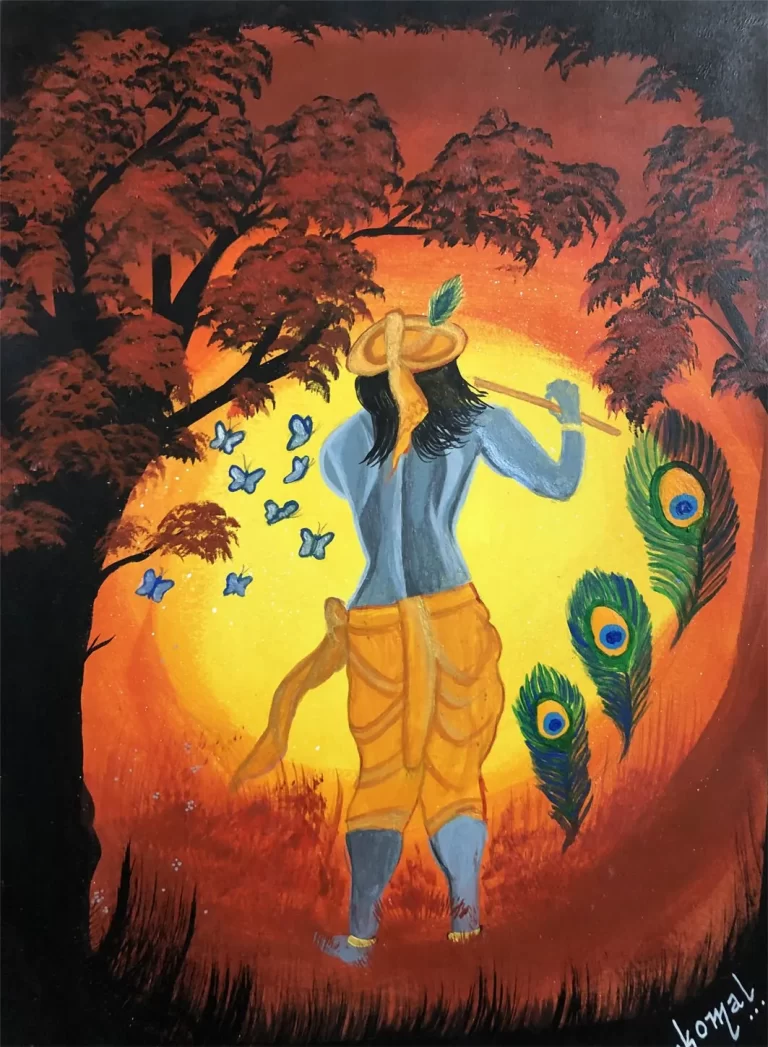 Original Krishna Painting with Gold Leaf