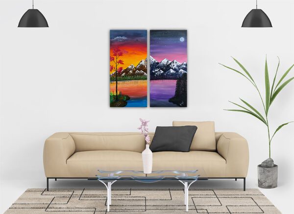 Handmade Day & Night Acrylic Painting on 2 piece canvas - Image 2