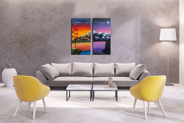 Handmade Day & Night Acrylic Painting on 2 piece canvas - Image 3