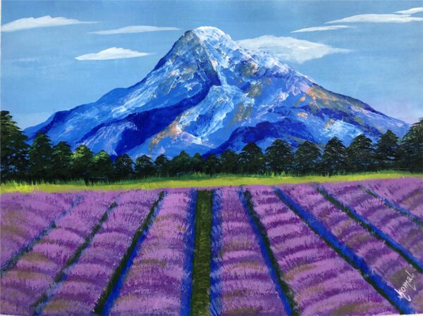 Original Handmade Lavender Fields Snow-scape Acrylic painting - Image 4