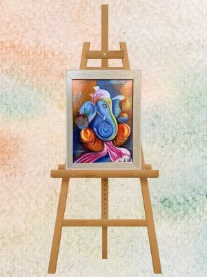 Original Hand painted Ganesha Art with Blue Orange