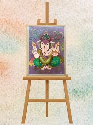 Original Ganesha Painting Indian Wall Art Green Art