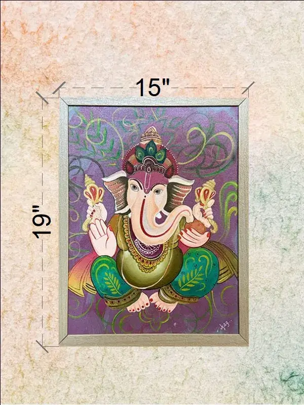 Original Ganesha Painting Indian Wall Art Green Art