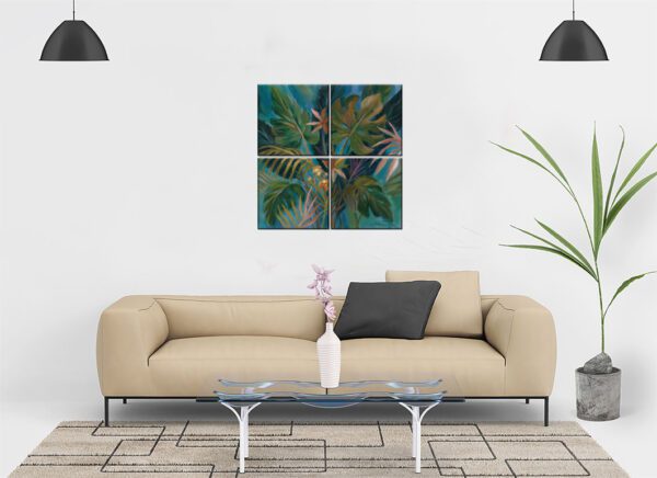 Vibrant Tropical Quartet: Set of 4 Jungle Leaf Paintings - Image 2