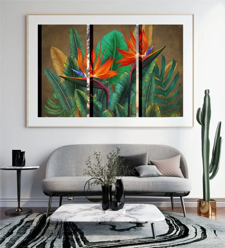 Exquisite Triptych Tropical Leaves Paintings