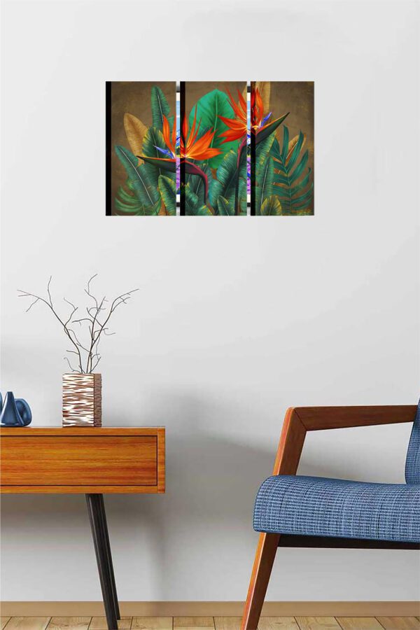 Exquisite Triptych Tropical Leaves Paintings - Image 3