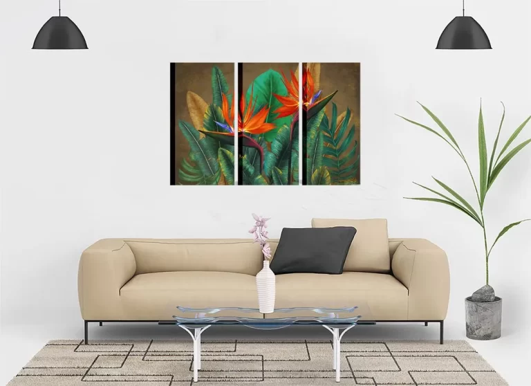 Exquisite Triptych Tropical Leaves Paintings