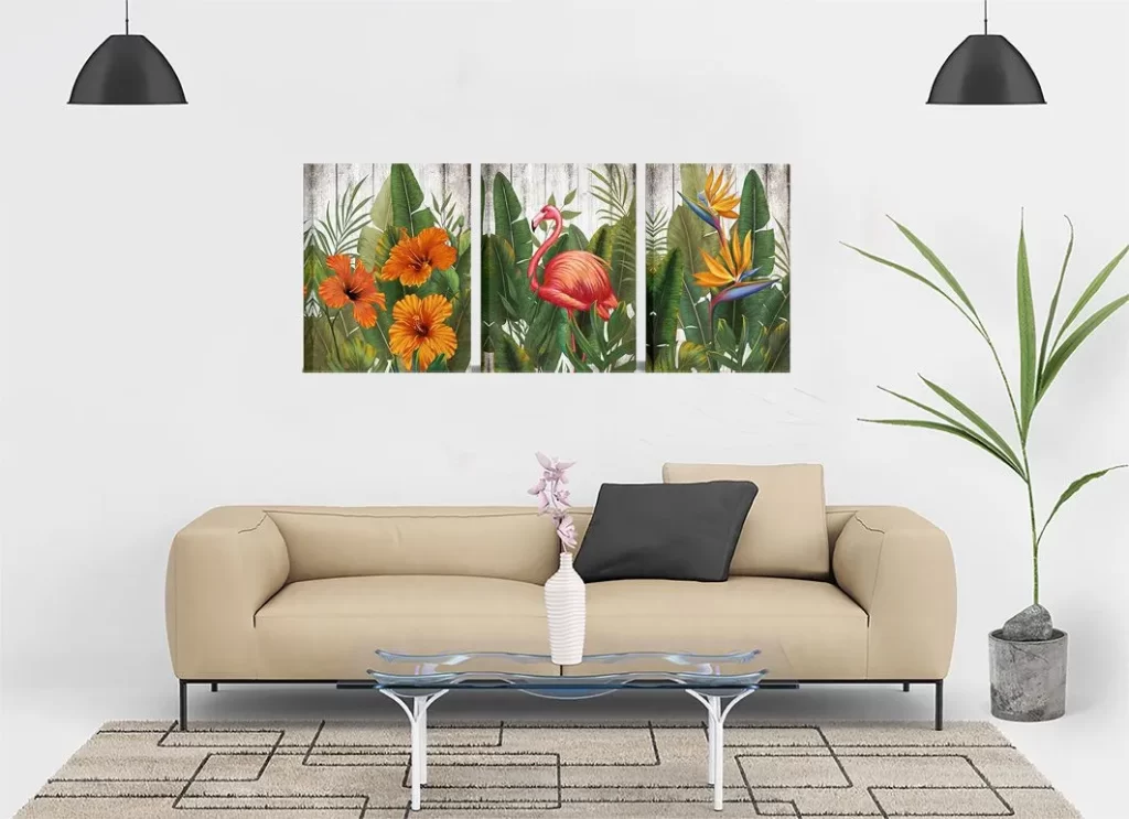 Canvas Set with Flamingo and Hibiscus