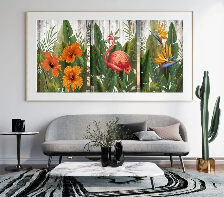 Canvas Set with Flamingo and Hibiscus