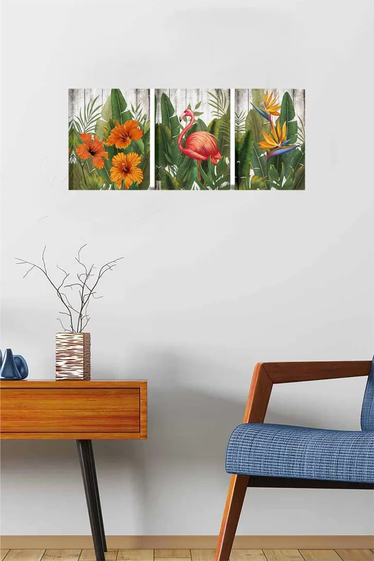 Canvas Set with Flamingo and Hibiscus