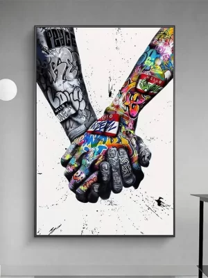 Colorful Graffiti Hand-Holding Art