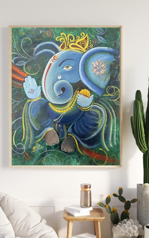 Ganesha Painting (Religious Green Art) - Image 3