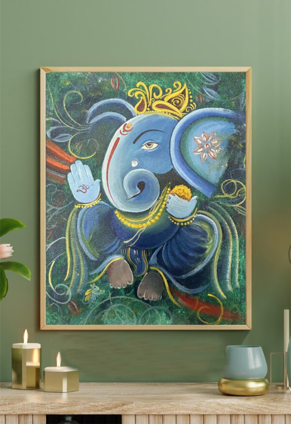 Ganesha Painting (Religious Green Art) - Image 4