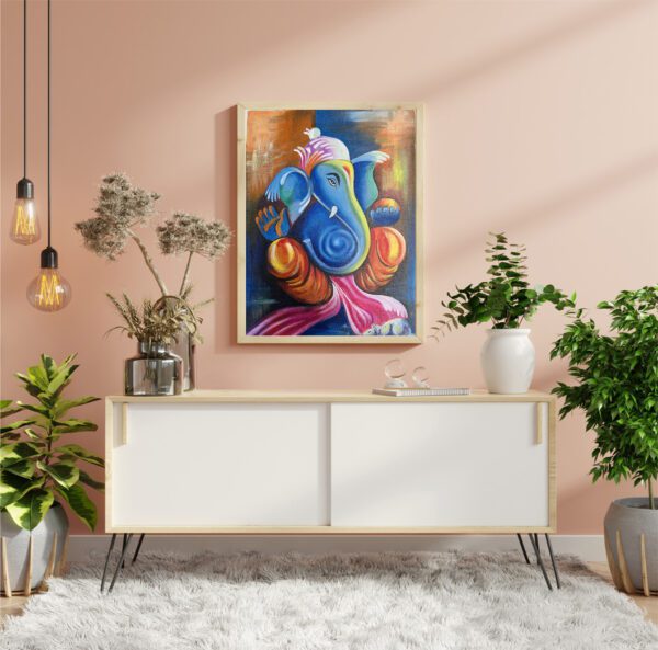 Original Hand painted Ganesha Art with Blue Orange - Image 3