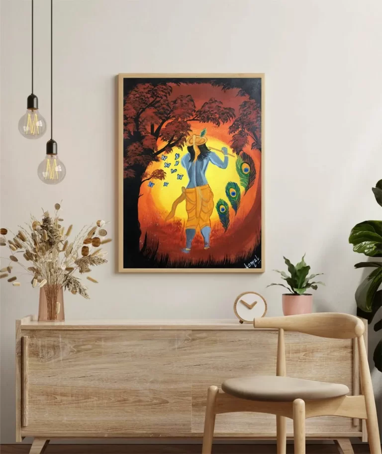 Original Krishna Painting with Gold Leaf