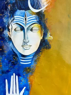 Lord Shiva Spiritual Wall Painting in Blue & Gold