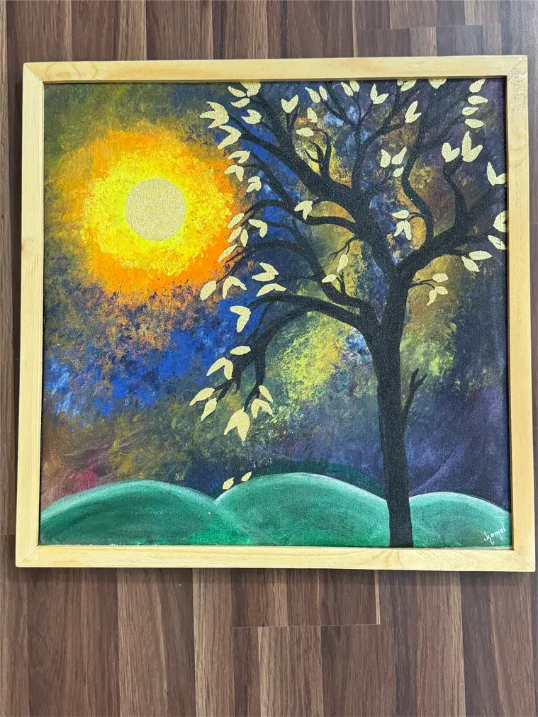 Moonlit Tree Landscape Abstract Painting