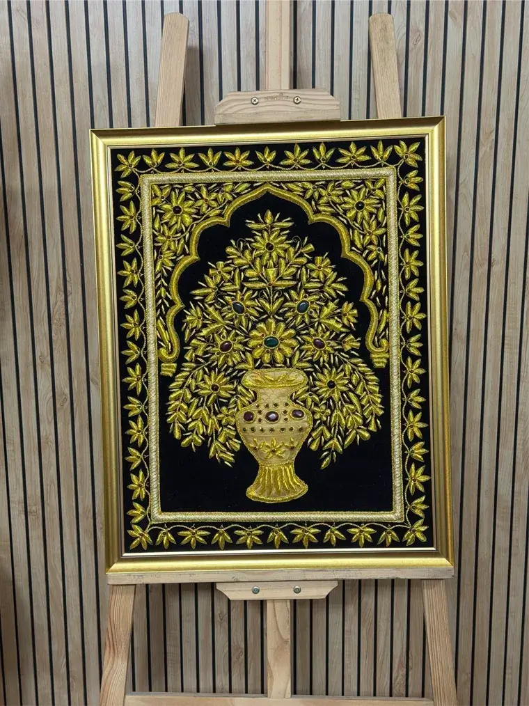 Golden Floral Vase Embossed Artwork