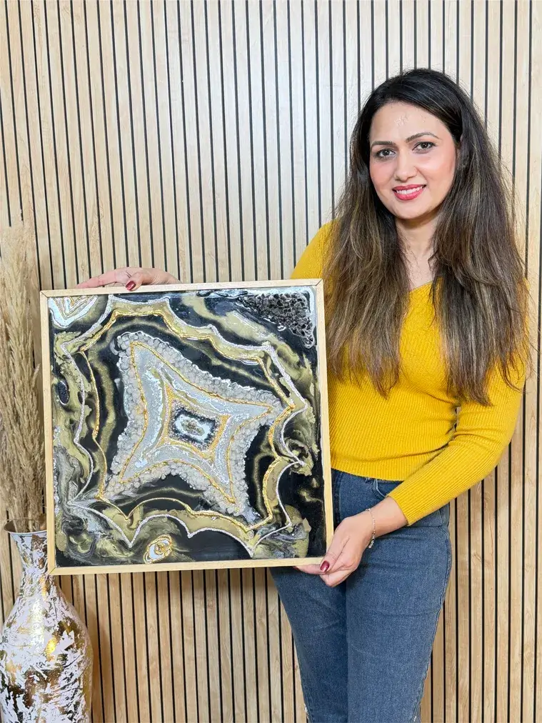 Luxury Gold & Black Resin Geode Artwork