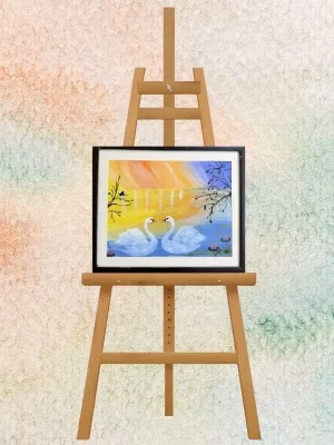 Romantic Swan Sunset Lake Painting