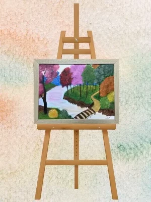 Colorful Riverside Landscape Scenic Painting