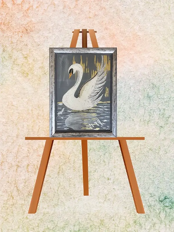 Elegant White Swan Gold Accent Painting