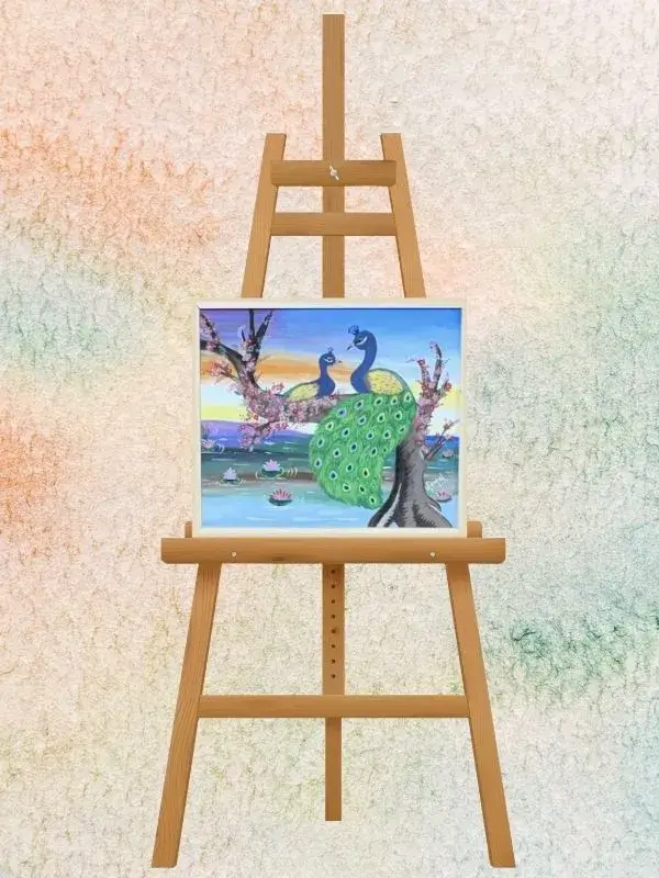 Romantic Peacock Pair in Lotus Lake Painting