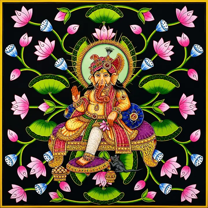 Lotus Theme Lord Ganesha Pichwai Painting
