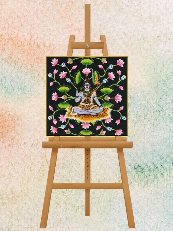 Handmade Lord Shiva Pichwai Painting with Lotus Design