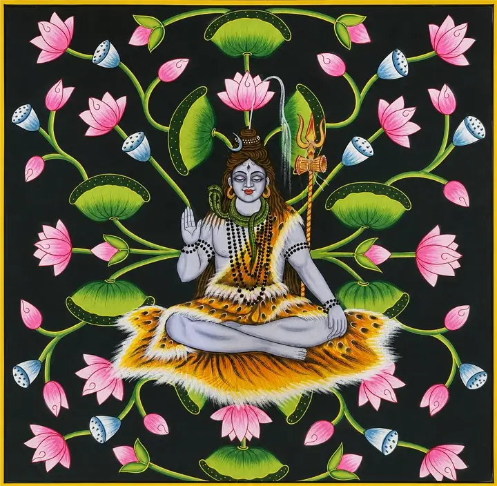 Handmade Lord Shiva Pichwai Painting with Lotus Design